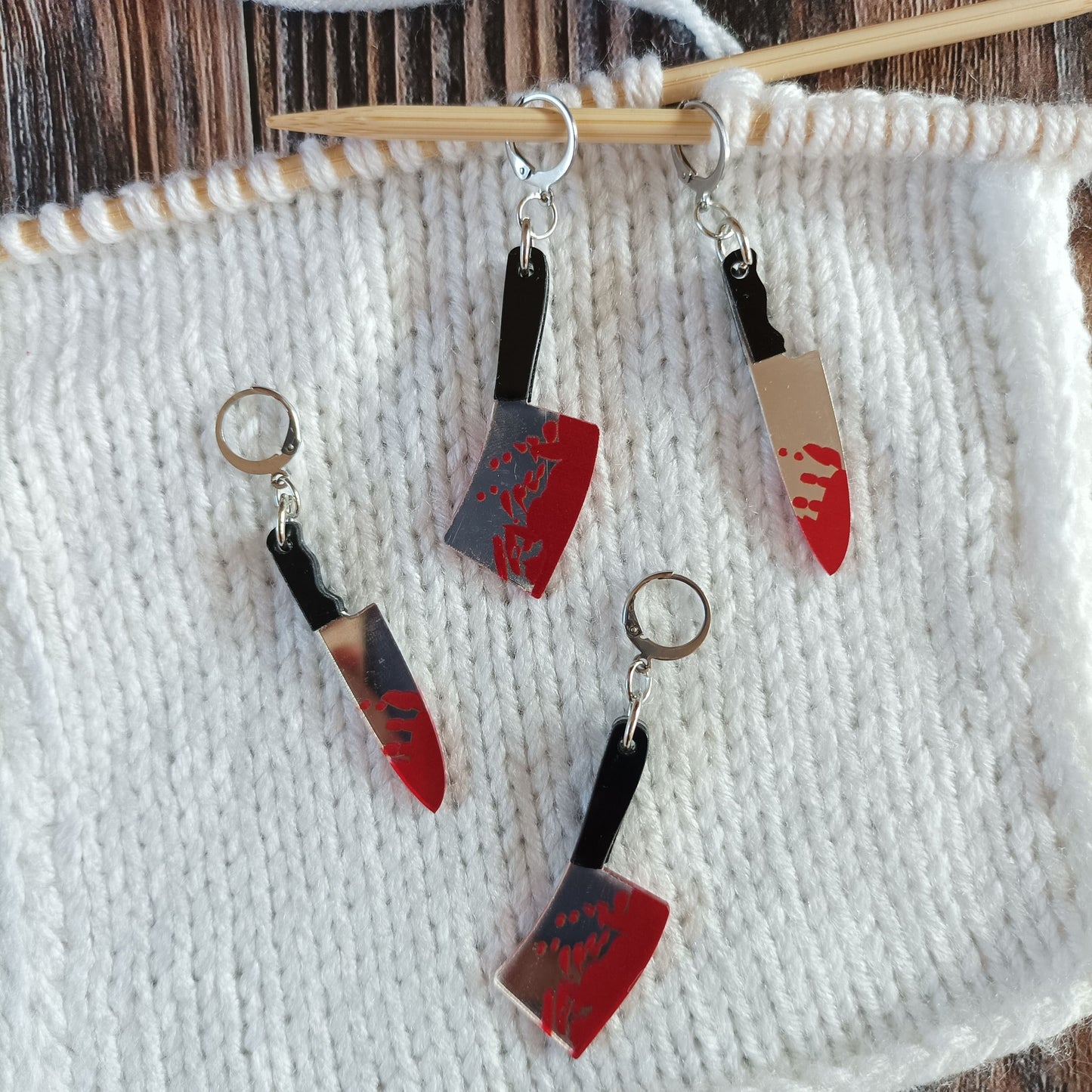 Set Maschenmarkierer und Fortschrittsmarkierer | Motiv Blutiges Messer und Beil Halloween