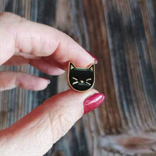 Emaille Pin | Motiv Katzenkopf schwarz