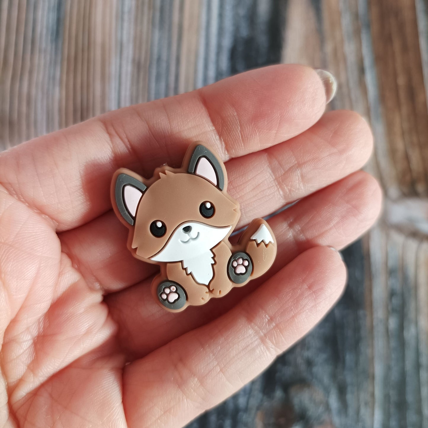 Zwei Maschenstopper aus Silikon | Motiv Fuchs braun