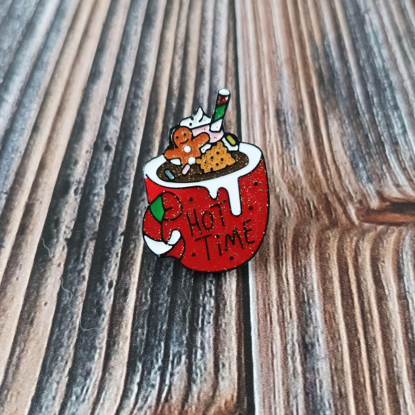 Emaille Pin | Motiv Heiße Schokolade mit Glitzer