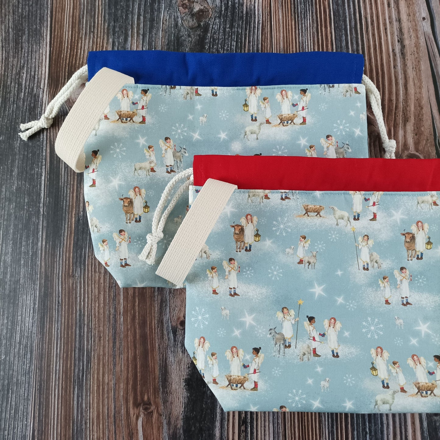 Projekttasche mit Kordelzug Größe S | Motiv Weihnachtsengel rot