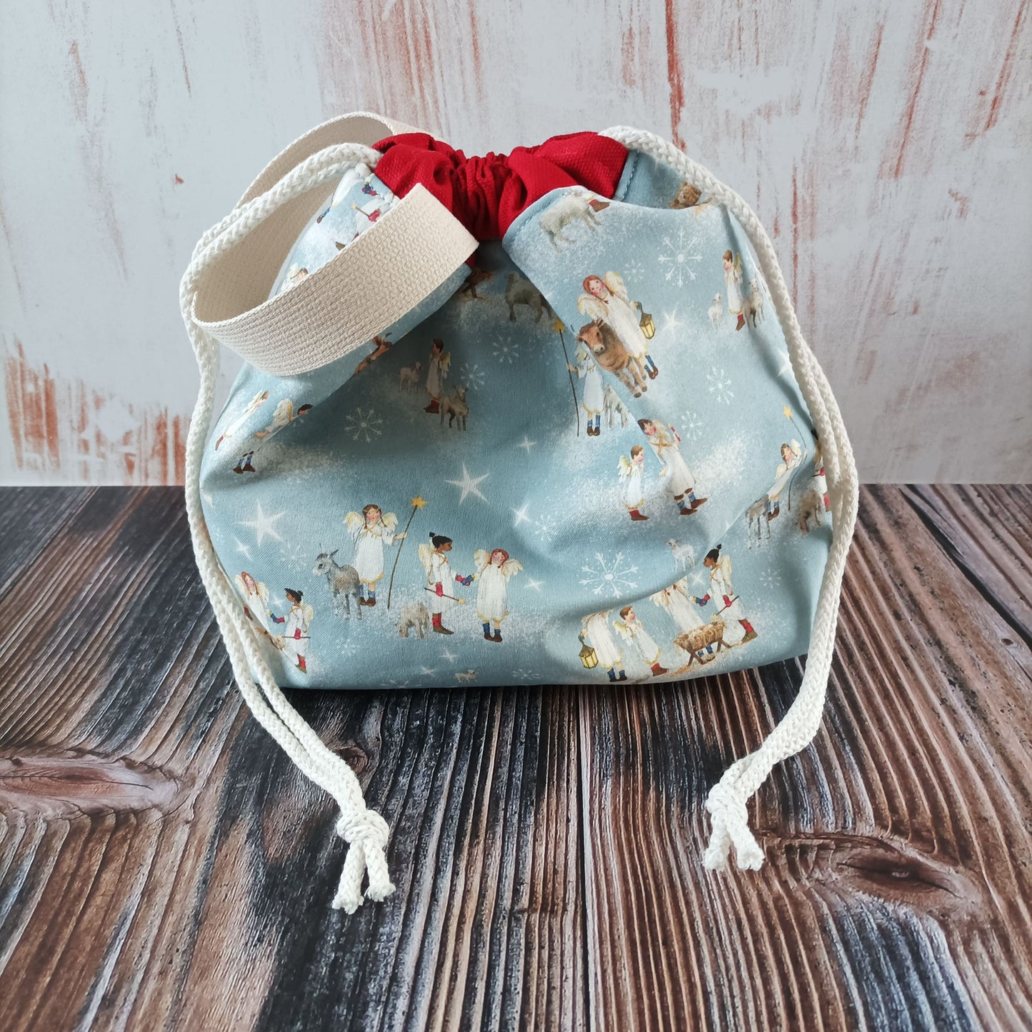 Projekttasche mit Kordelzug Größe S | Motiv Weihnachtsengel rot