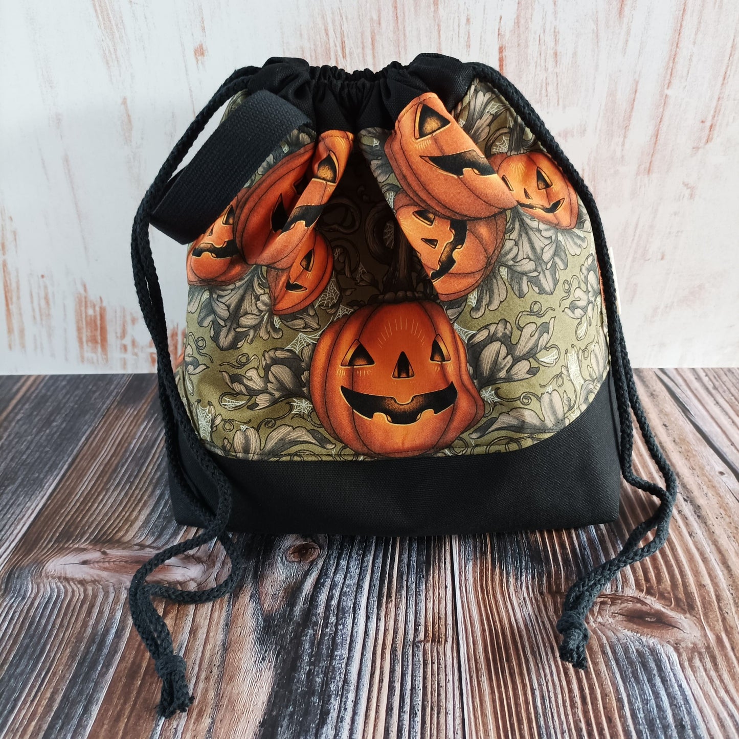 Projekttasche mit Kordelzug Größe M | Motiv Pumpkins Halloween (schwarz)