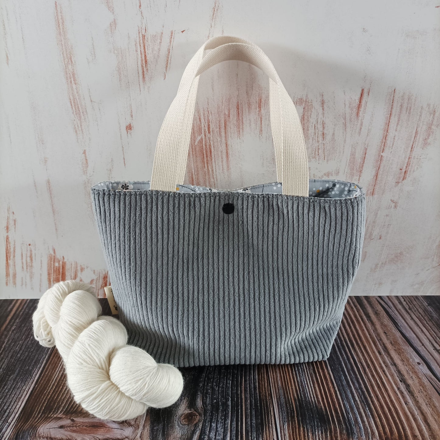 Projekttasche mit Druckknopf Größe S | Motiv Cord grau | Vögelchen