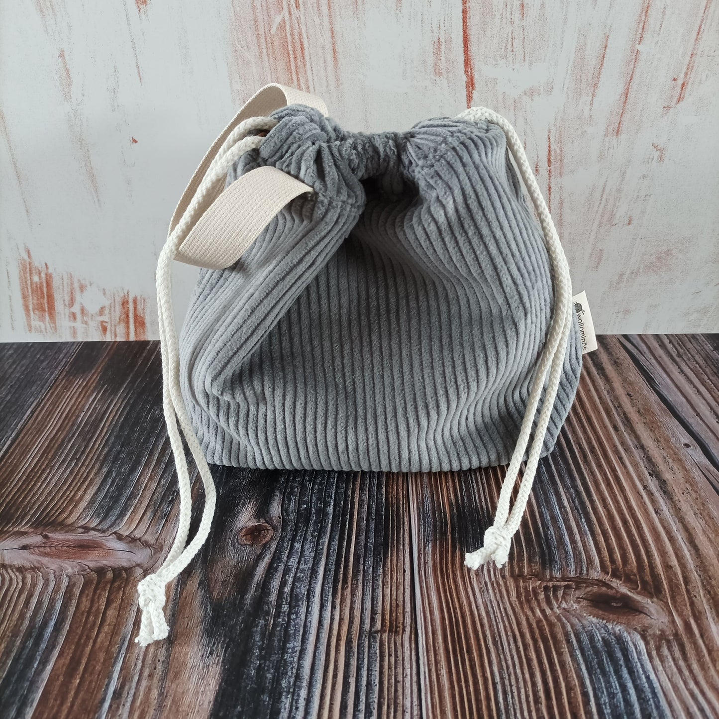 Projekttasche mit Kordelzug Größe S | Motiv Cord grau | Wildrosen
