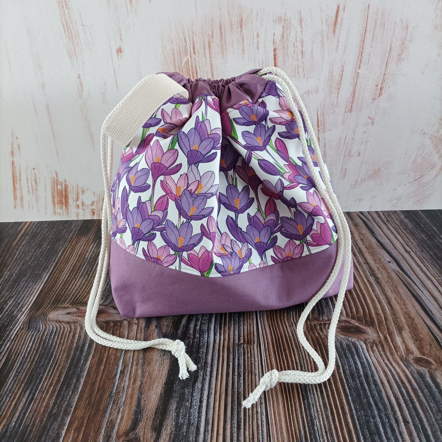 Projekttasche mit Kordelzug Größe M | Motiv Krokusse