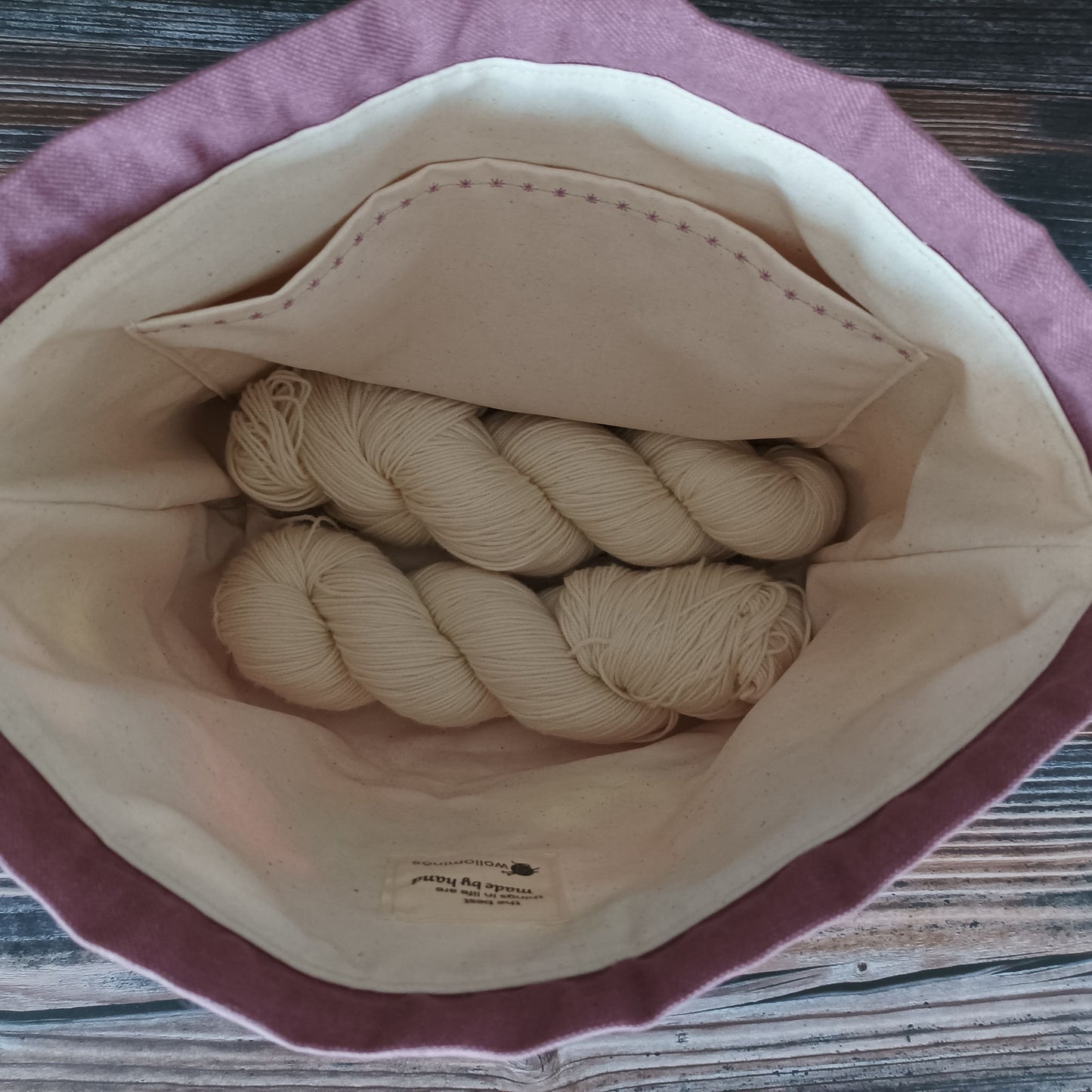 Projekttasche mit Kordelzug Größe M | Motiv Maschenliebe