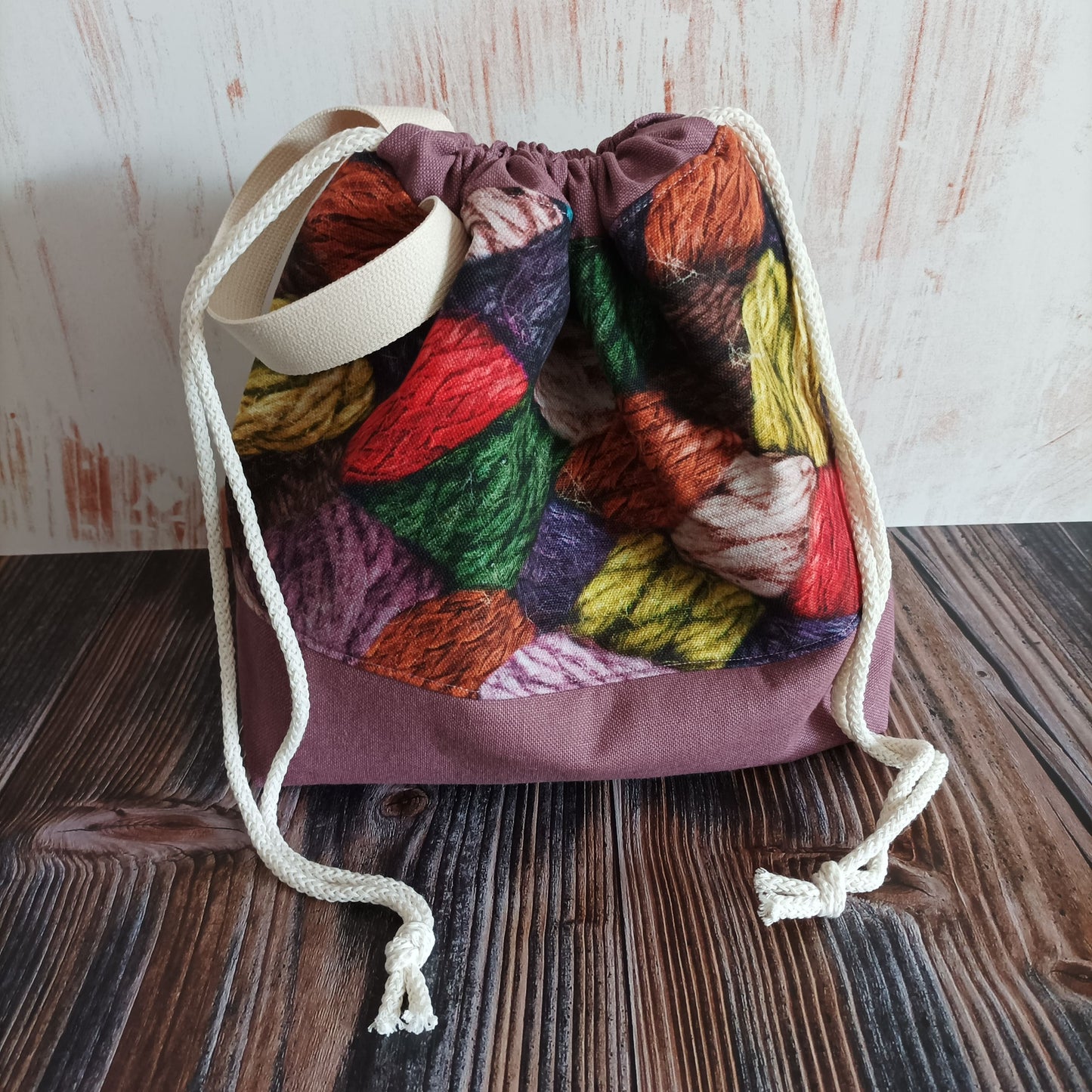 Projekttasche mit Kordelzug Größe M | Motiv Maschenliebe