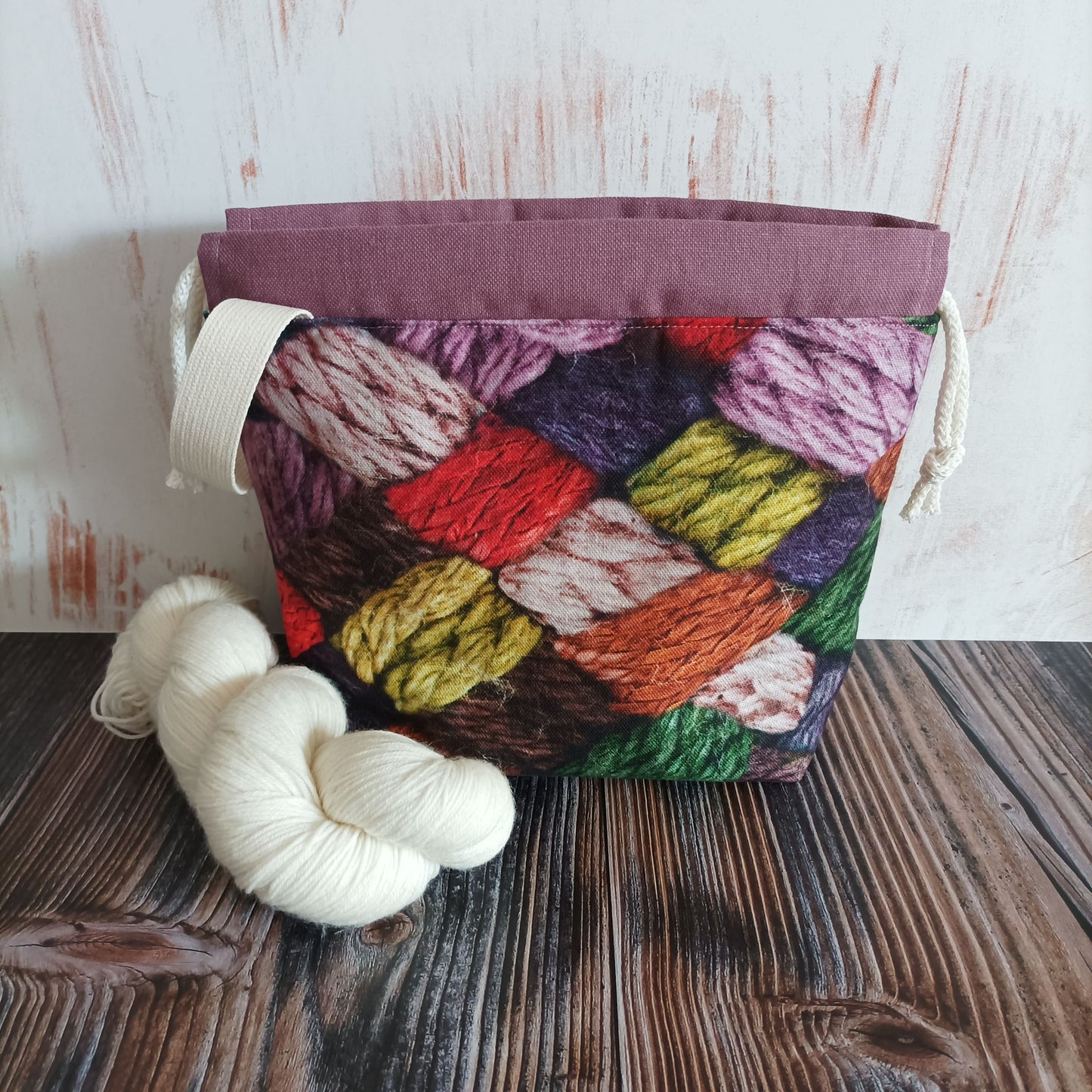 Projekttasche mit Kordelzug Größe S | Motiv Maschenliebe