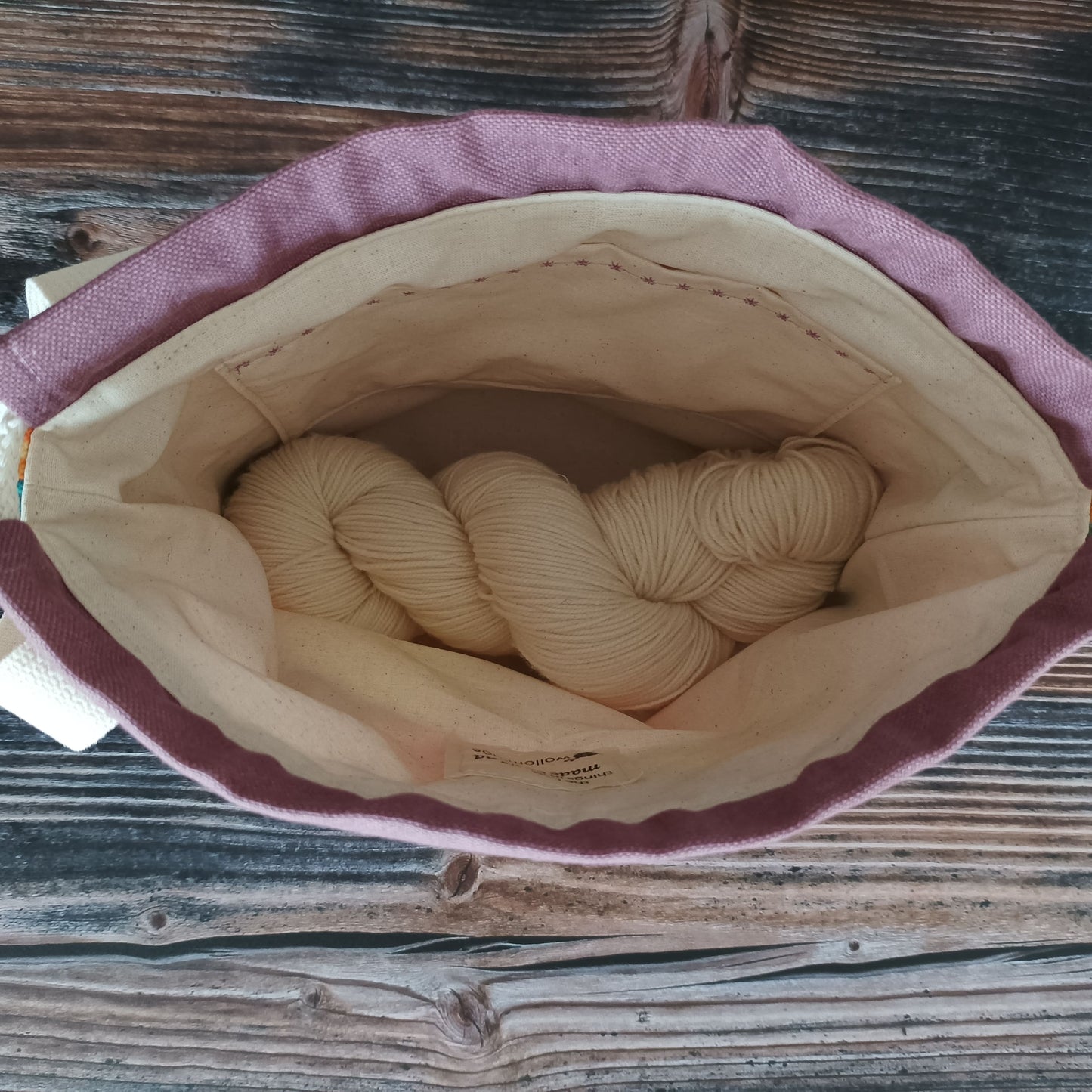 Projekttasche mit Kordelzug Größe S | Motiv Maschenliebe
