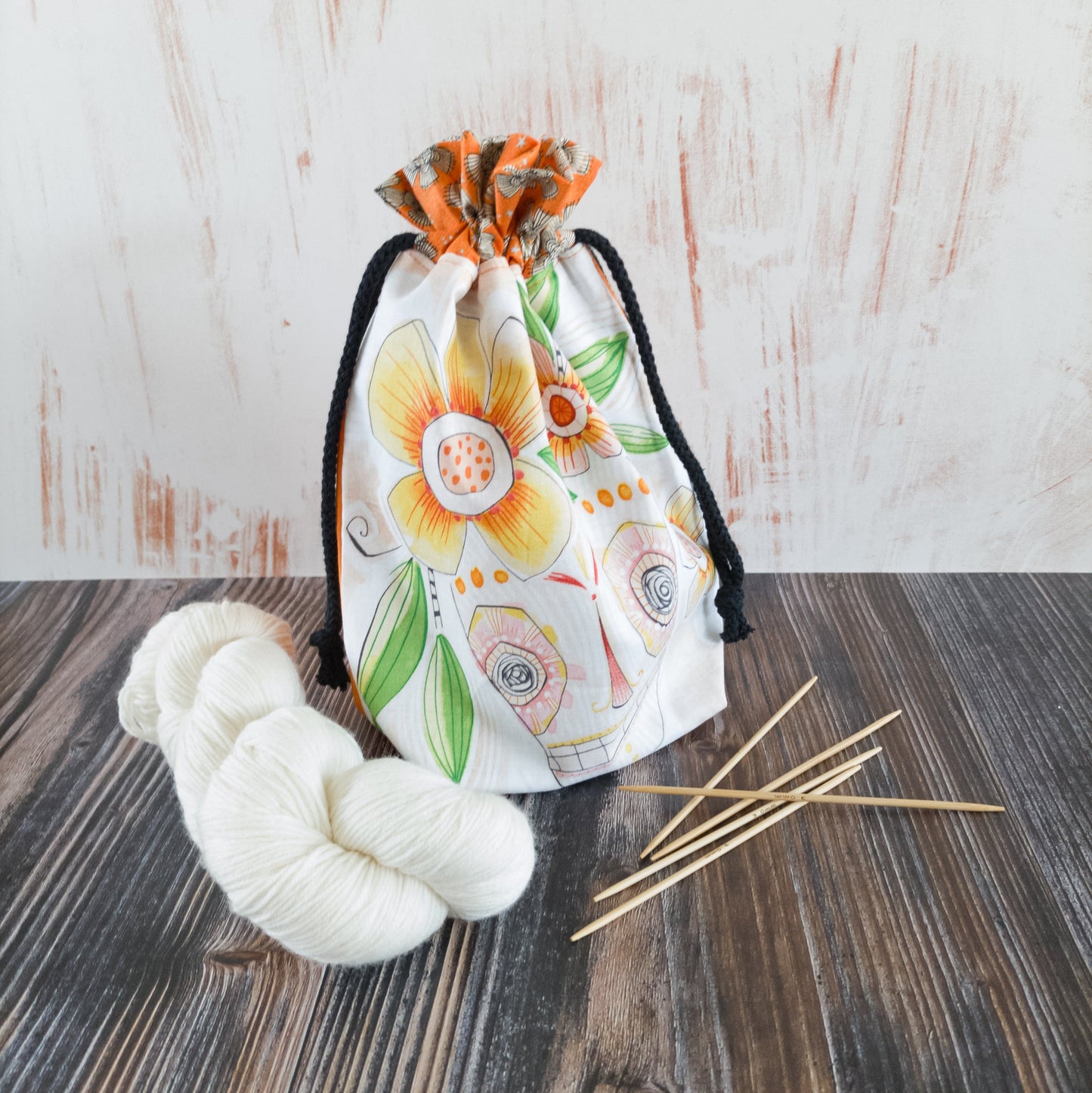 Projektbeutel | Stricktasche für unterwegs | Motiv Totenkopf Halloween