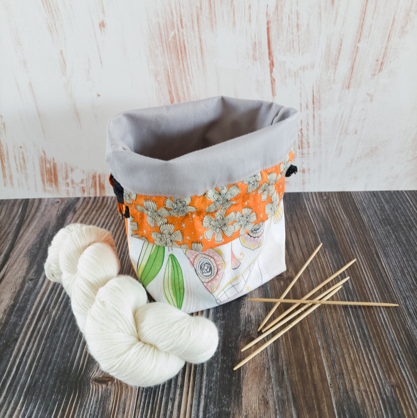 Projektbeutel | Stricktasche für unterwegs | Motiv Totenkopf Halloween