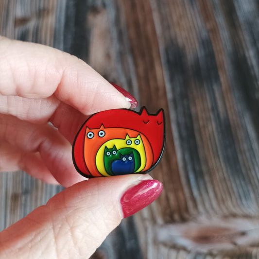 Emaille Pin | Motiv Regenbogenkatzen