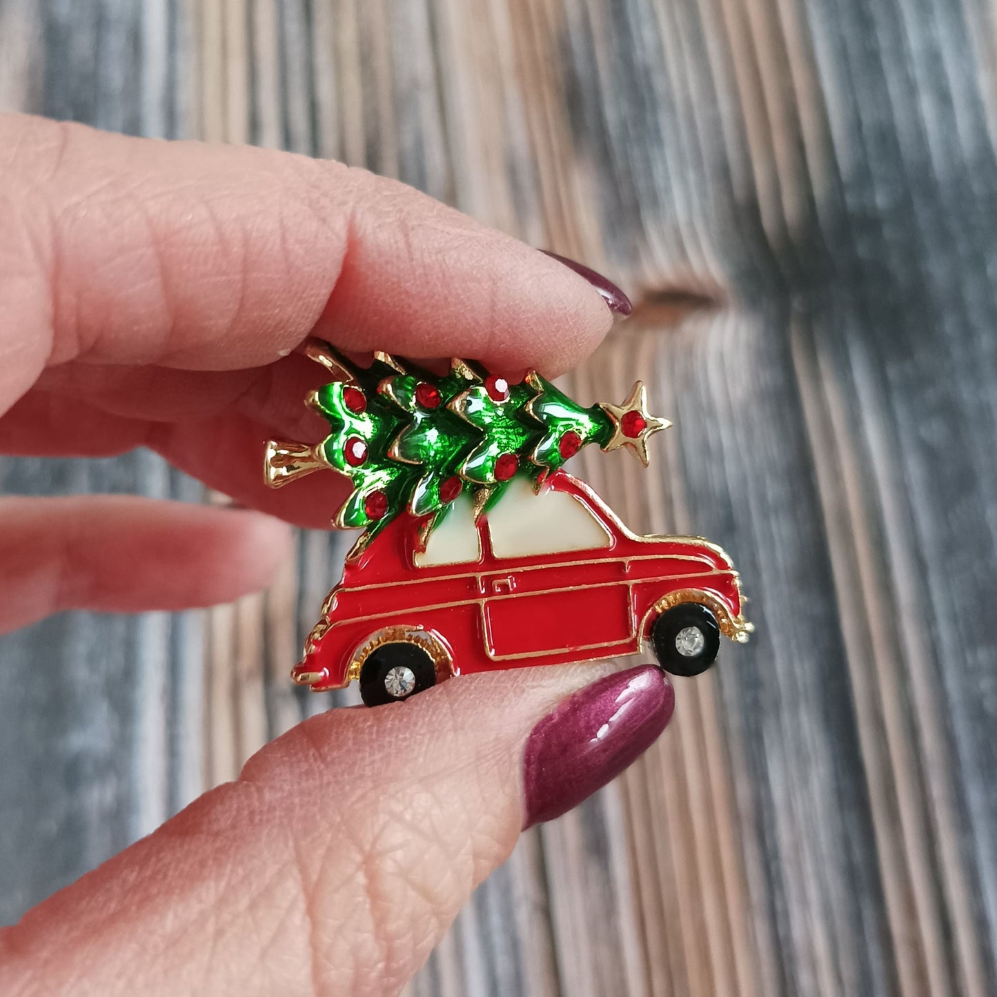 Emaille Brosche mit Strass | Motiv Driving Home For Christmas