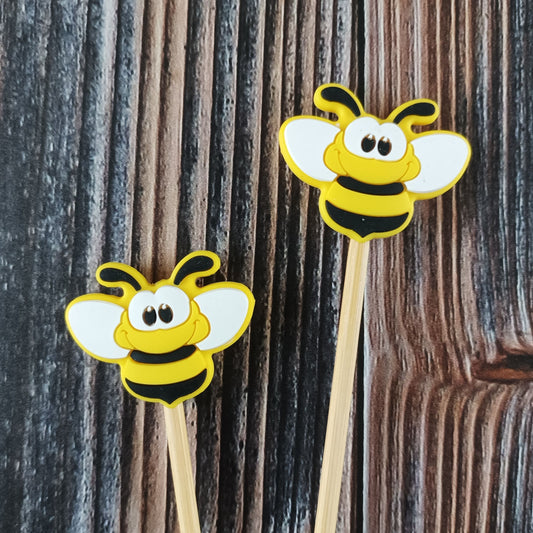 Zwei Maschenstopper aus Silikon | Motiv Bienen
