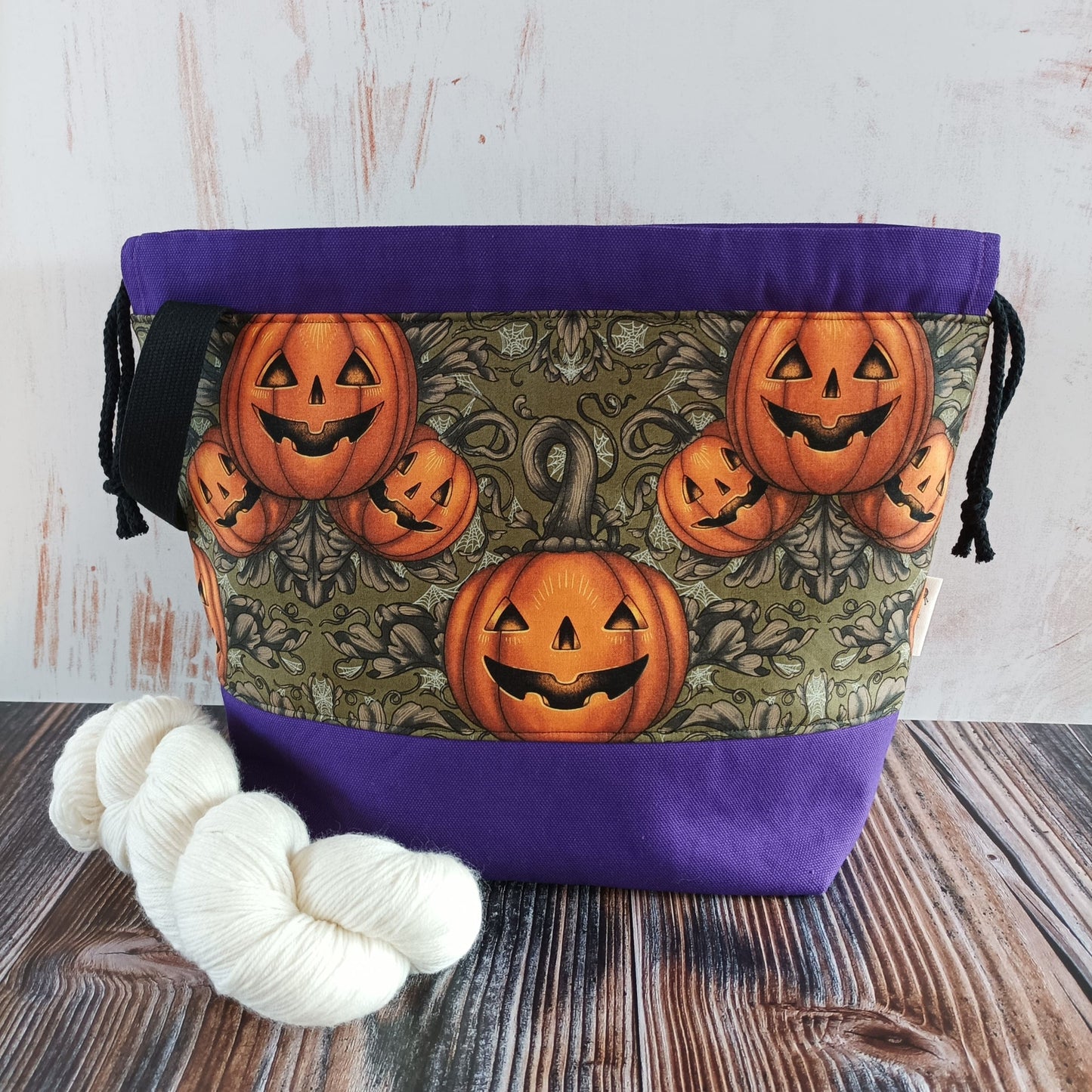 Projekttasche mit Kordelzug Größe M | Motiv Pumpkins Halloween (lila)