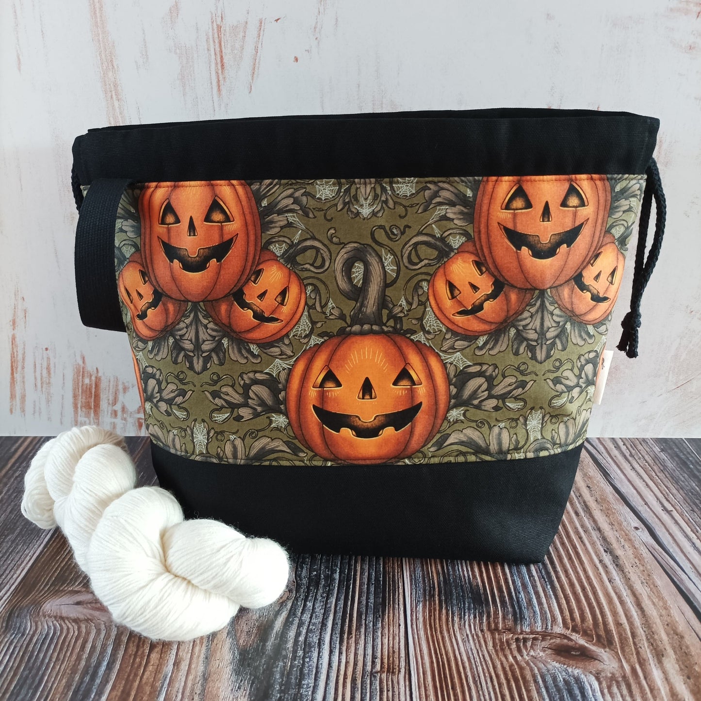 Projekttasche mit Kordelzug Größe M | Motiv Pumpkins Halloween (schwarz)