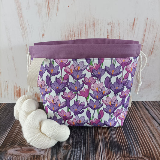 Projekttasche mit Kordelzug Größe S | Motiv Krokusse