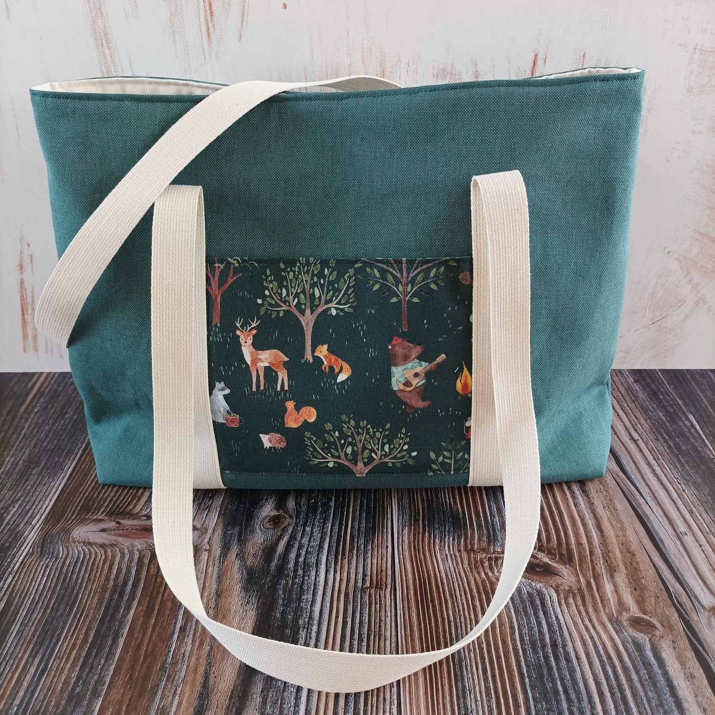 Shopper | Grün mit musizierenden Waldtieren