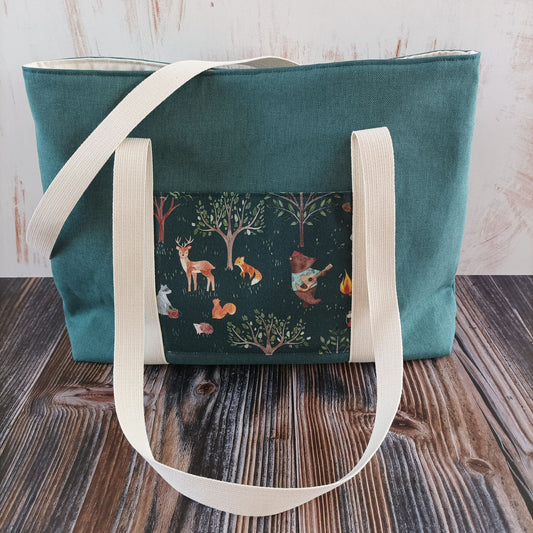 Shopper | Grün mit musizierenden Waldtieren