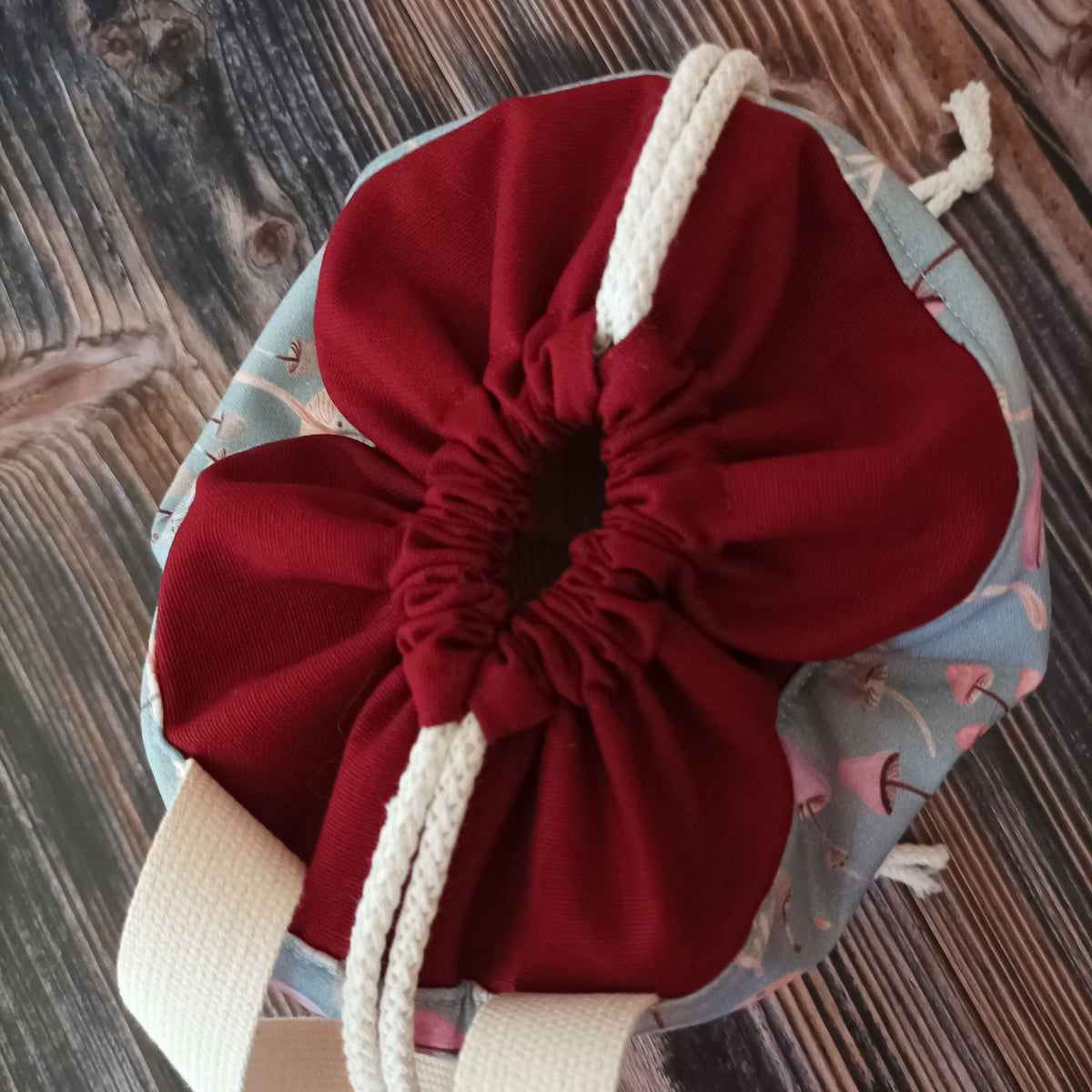 Projekttasche mit Kordelzug Größe S | Motiv Pilze