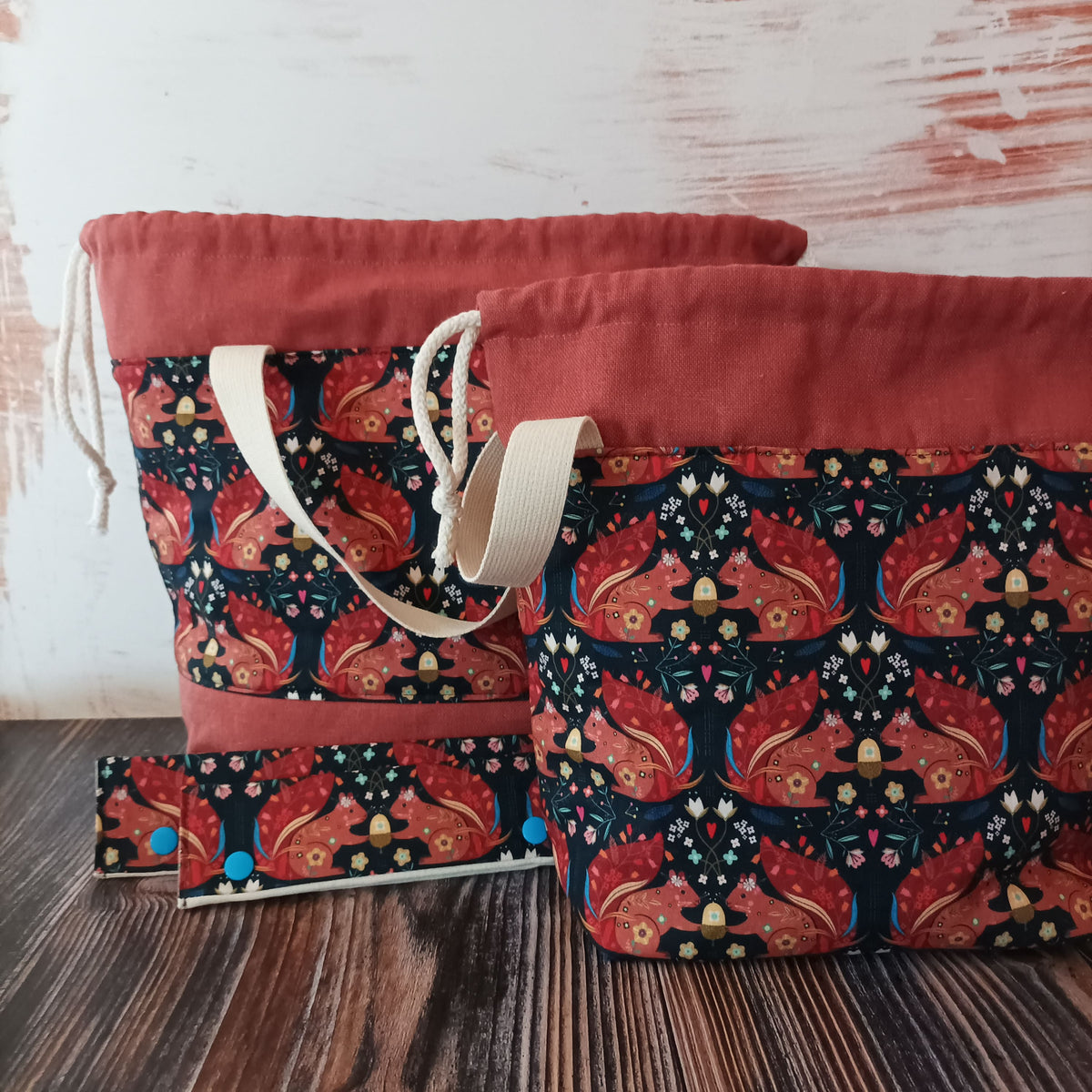 Projekttasche mit Kordelzug Größe S | Motiv Eichhörnchen